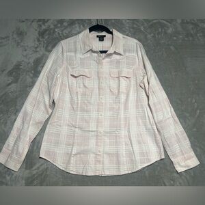 I Heart Love Ronson Women’s Large Button Down Shirt Plaid Pale Pink Cowgirl West